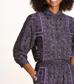 La Fée Maraboutée Wijde pruimkleurige blouse met sjaalprint in twill violet Clearance