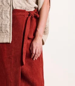 La Fée Maraboutée Wikkelrok van ribfluweel terracotta red Clearance