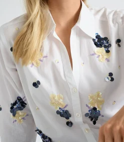 Marie Méro Witte bloes met blauwe pailletten white Online