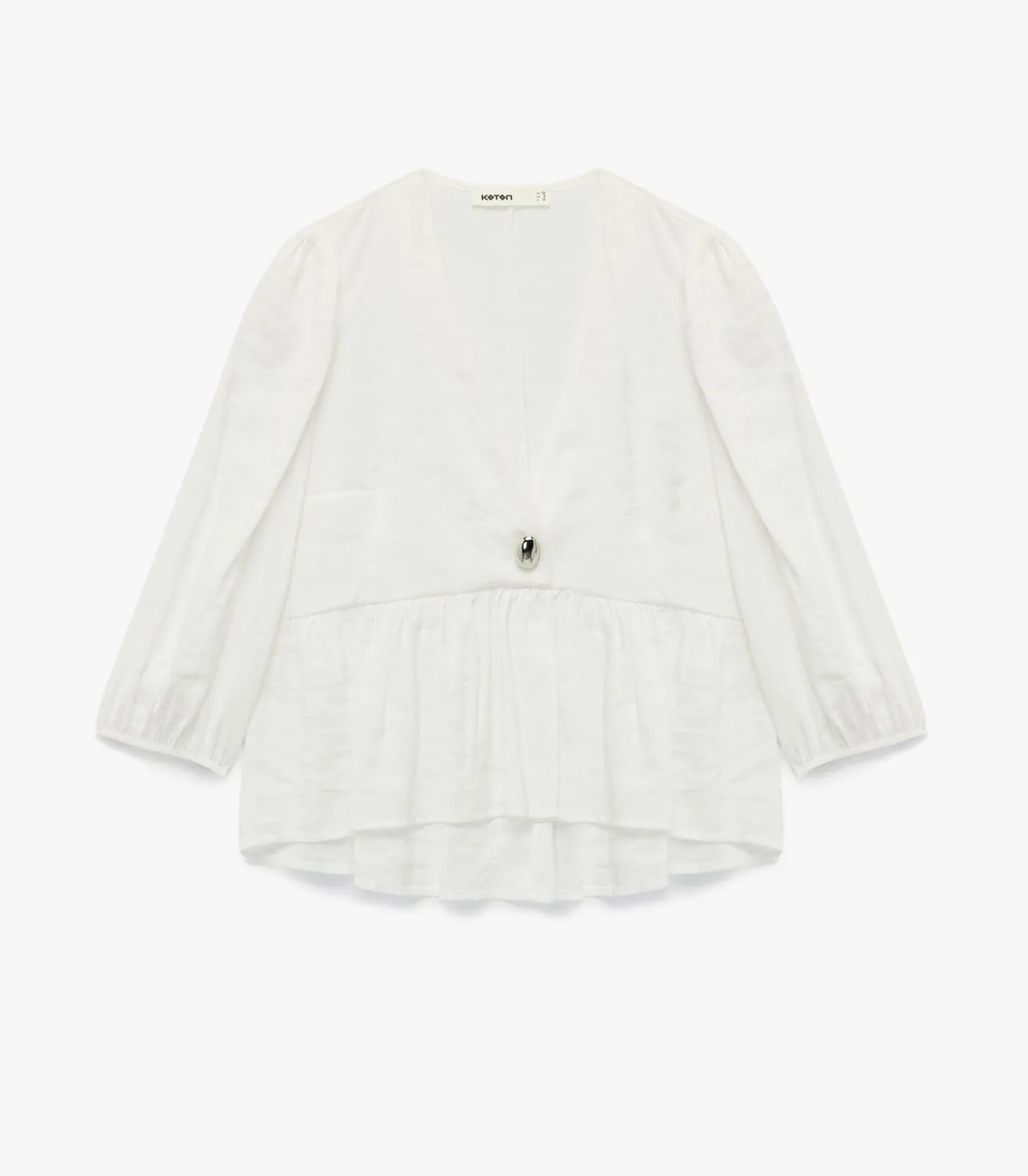 Koton Witte Blouse V-hals 3/4 Mouwen Peplum white New