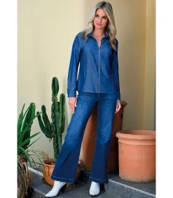 BLEU D'AZUR YOPAL Shirt met ritssluiting en strass-effect in denimlook blue Outlet