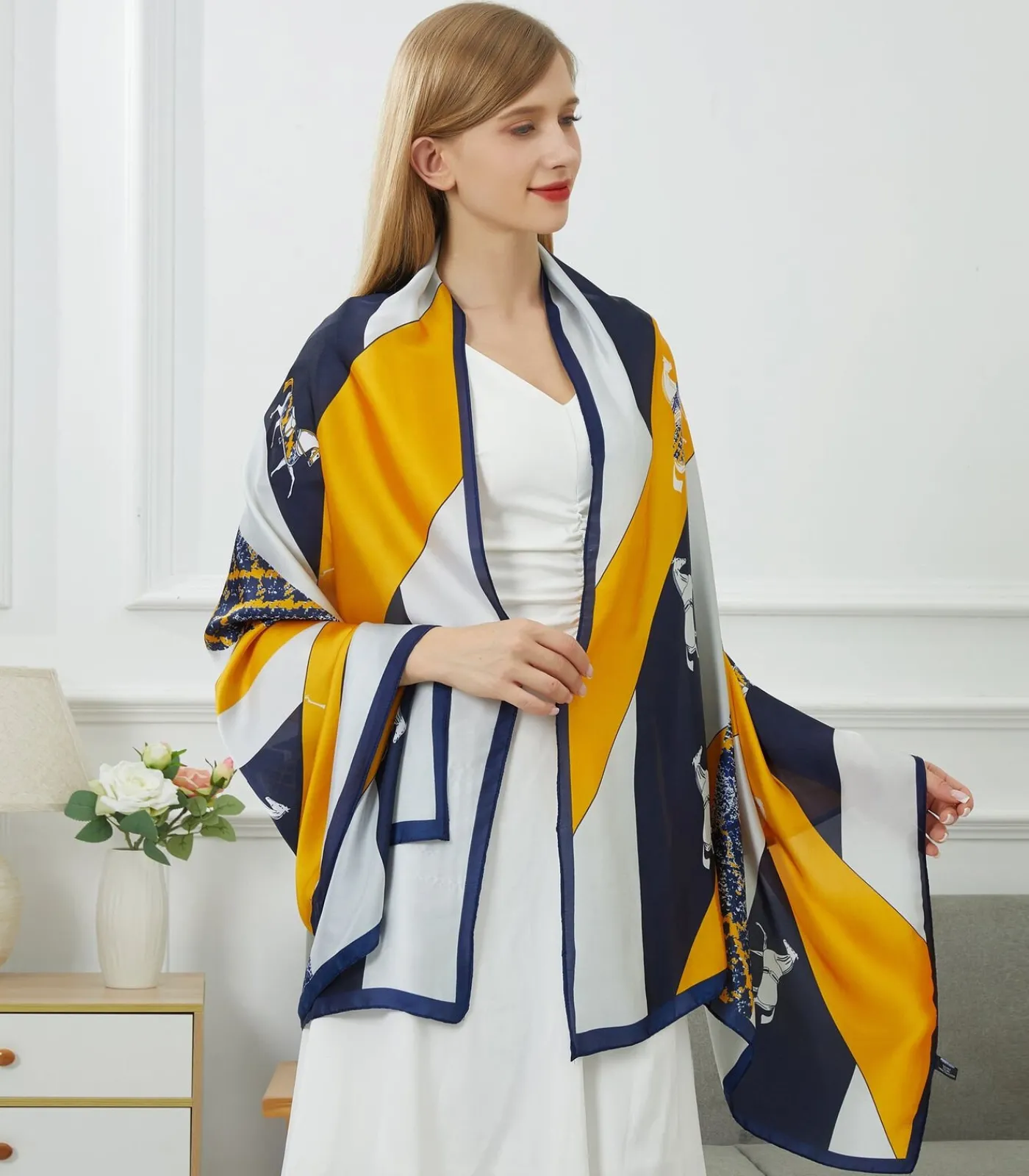V1969 Zijden stola Vivace Patchwork navyBlue Best