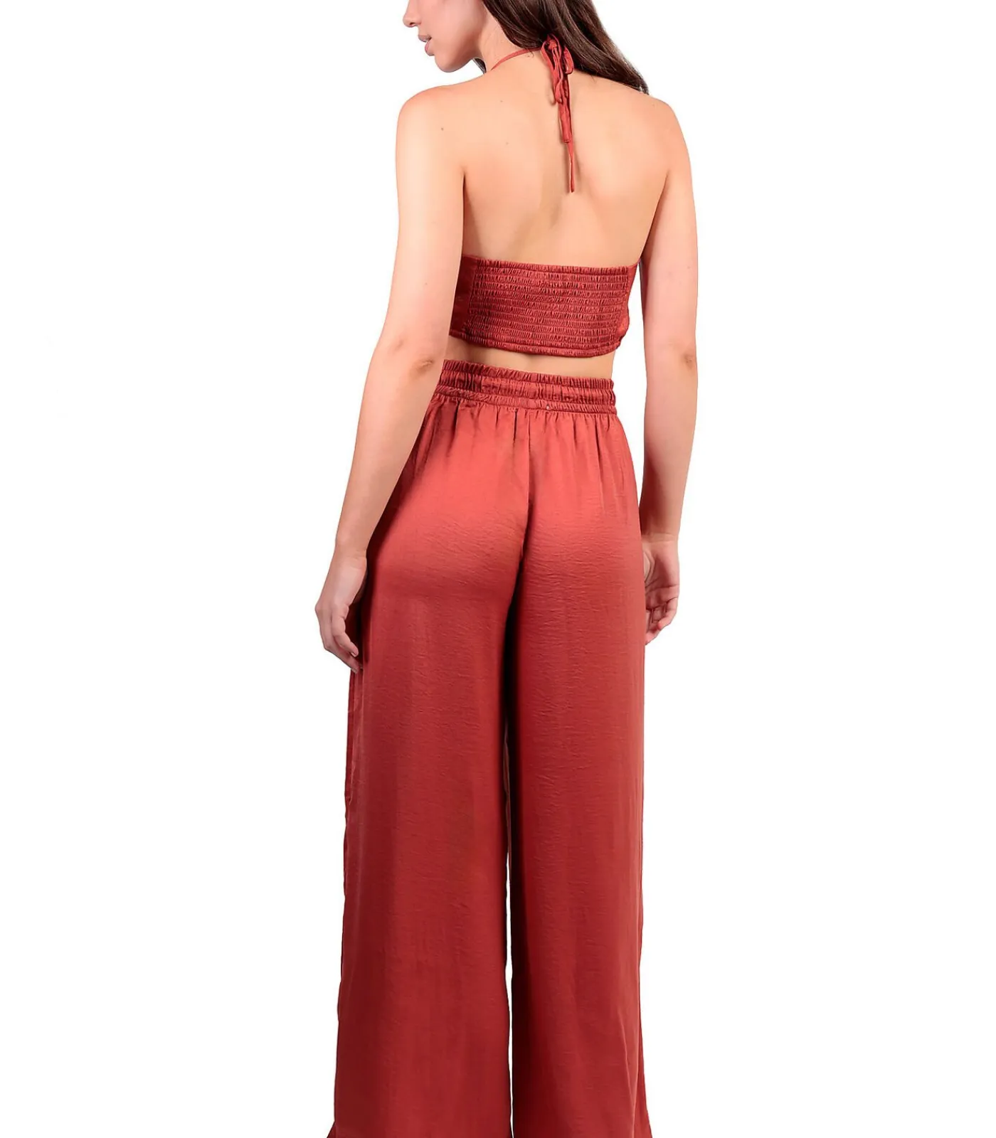 ADMAS Zomerse satijnen top en broek Satinee Beach orange Best