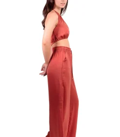 ADMAS Zomerse satijnen top en broek Satinee Beach orange Best