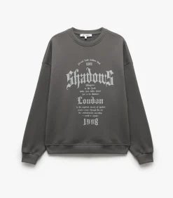 Koton Zwart Sweatshirt Oversize Bedrukt Ronde Hals antraciteGrey Sale