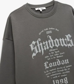 Koton Zwart Sweatshirt Oversize Bedrukt Ronde Hals antraciteGrey Sale