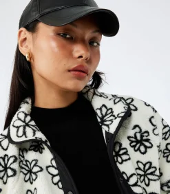Koton Zwarte Bloemendessin Fleece Jas met Rits black Outlet