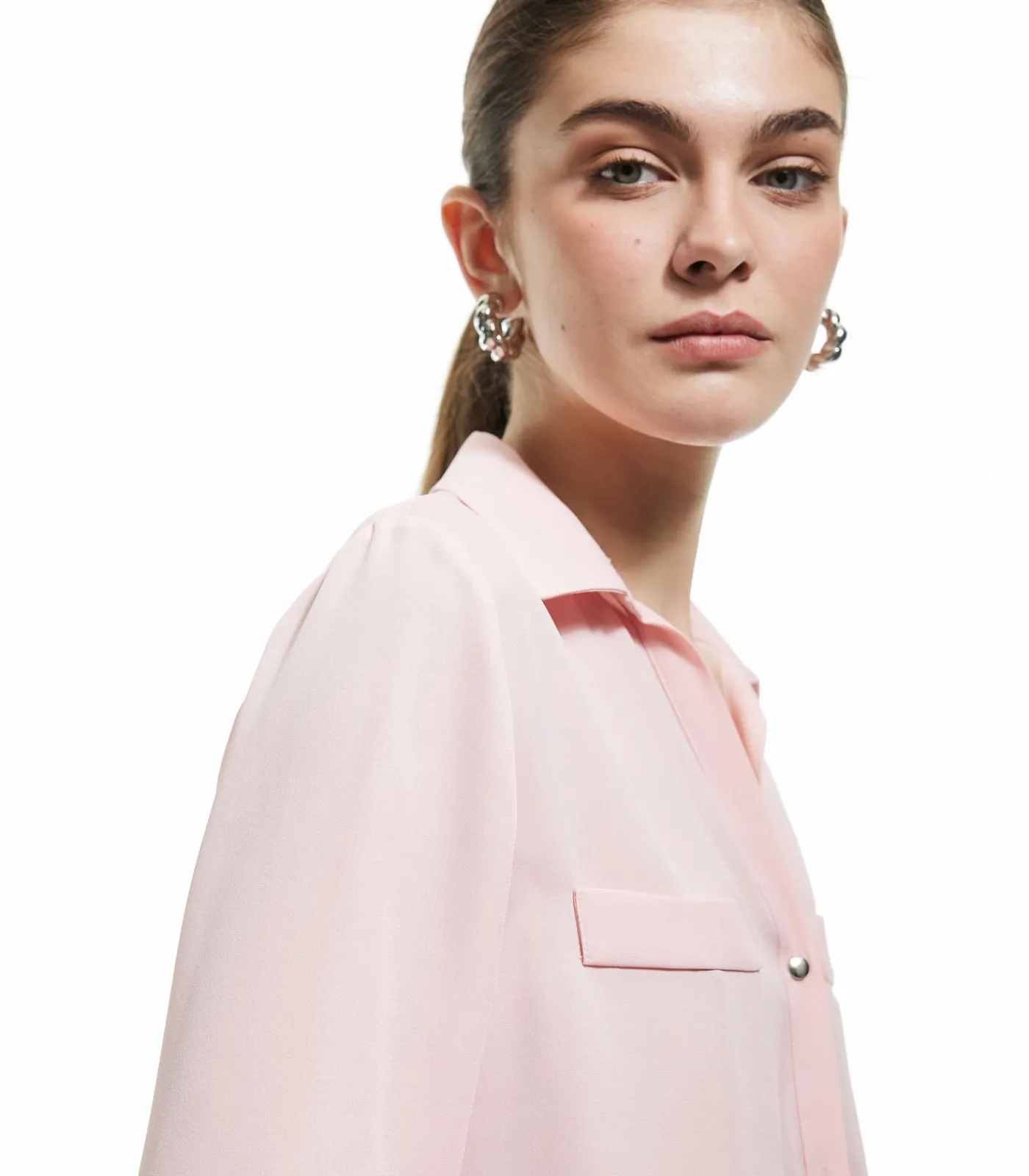 Koton Zwarte Blouse Klassieke Kraag Lange Mouwen white Outlet
