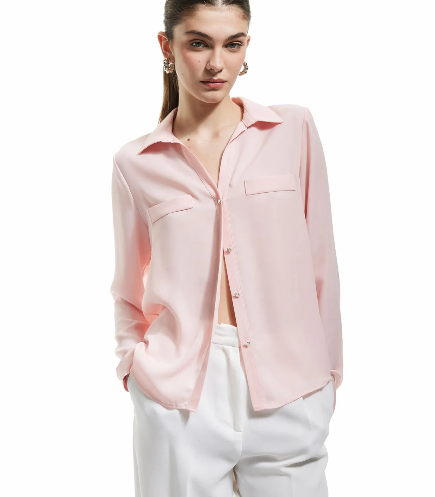 Koton Zwarte Blouse Klassieke Kraag Lange Mouwen white Outlet