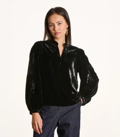 La Fée Maraboutée Zwarte fluwelen top met lange mouwen en borduursels black Outlet