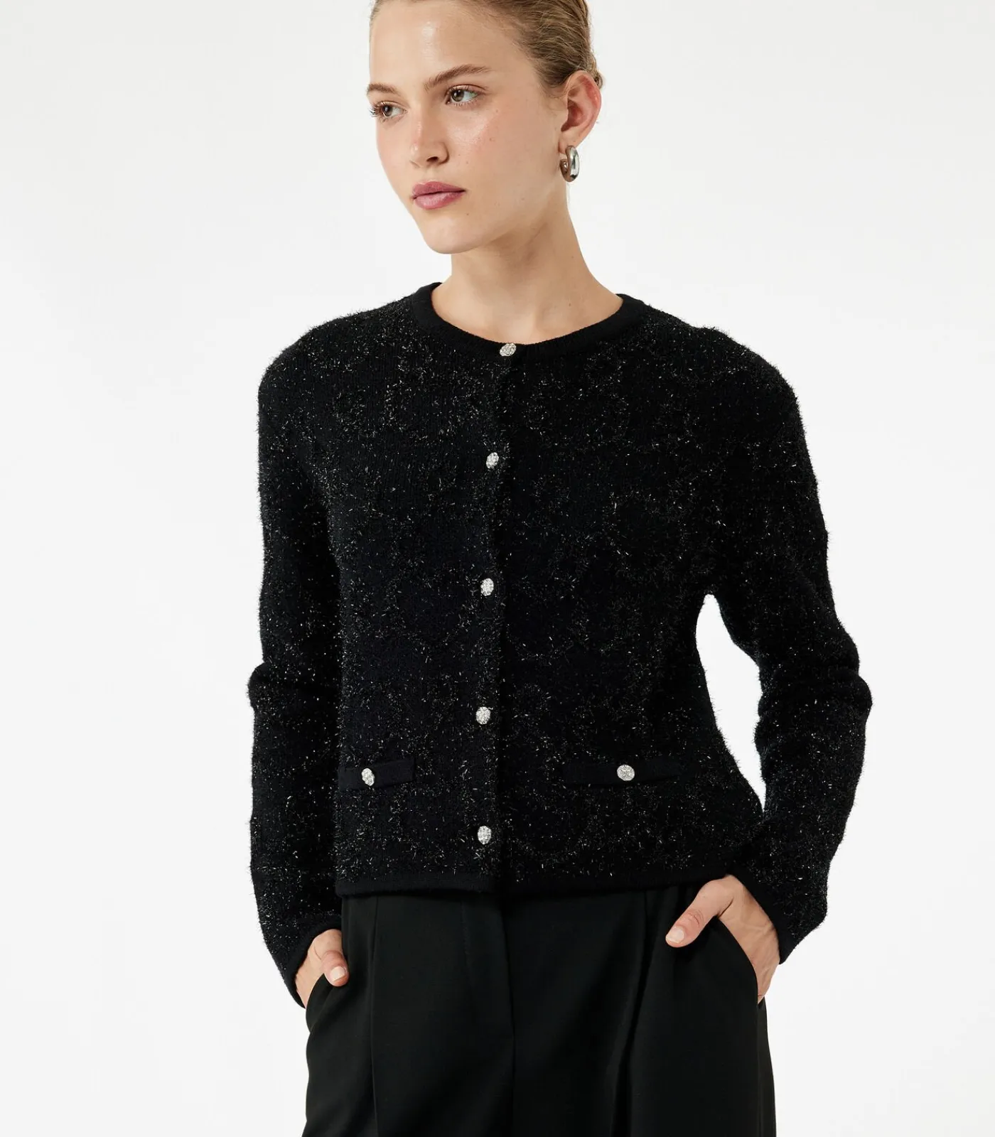 Koton Zwarte Gebreide Cardigan Lange Mouwen Knoopsluiting black Online