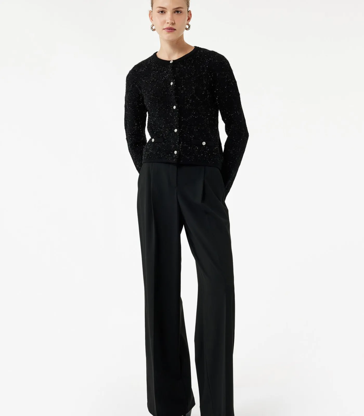 Koton Zwarte Gebreide Cardigan Lange Mouwen Knoopsluiting black Online