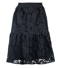 Conquista Zwarte Katoenen Kantrok – Gebreide Jacquard, Onder de Knie, Elastische Taille black New