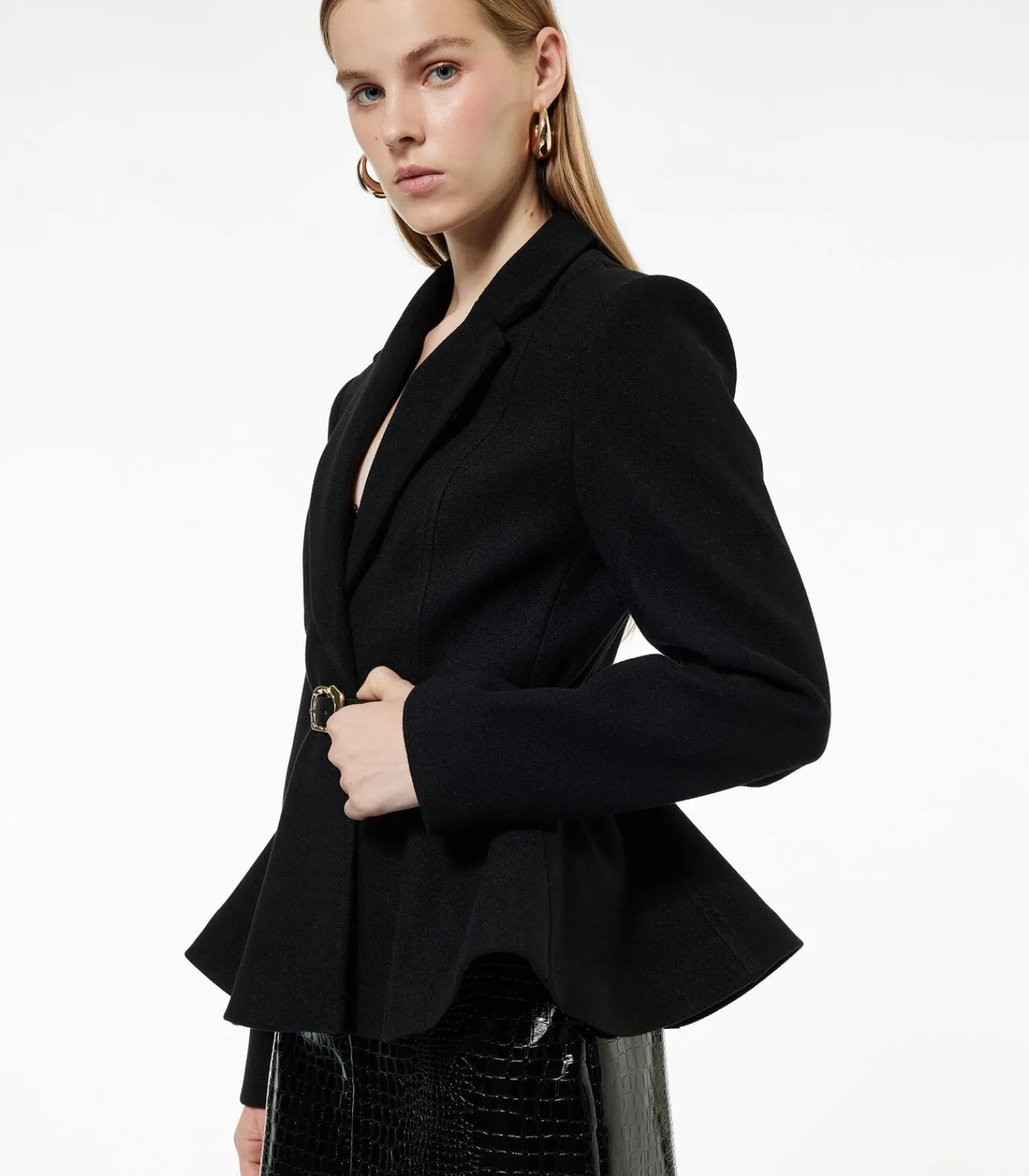 Koton Zwarte Lange Blazer Knoopdetail Ceintuur black New