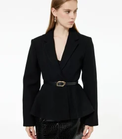 Koton Zwarte Lange Blazer Knoopdetail Ceintuur black New