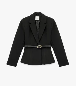 Koton Zwarte Lange Blazer Knoopdetail Ceintuur black New