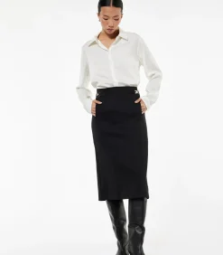 Koton Zwarte Midi Kokerrok Hoog Gesneden met Metalen Details black Best