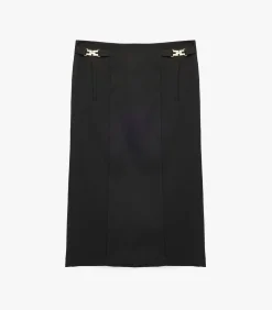 Koton Zwarte Midi Kokerrok Hoog Gesneden met Metalen Details black Best