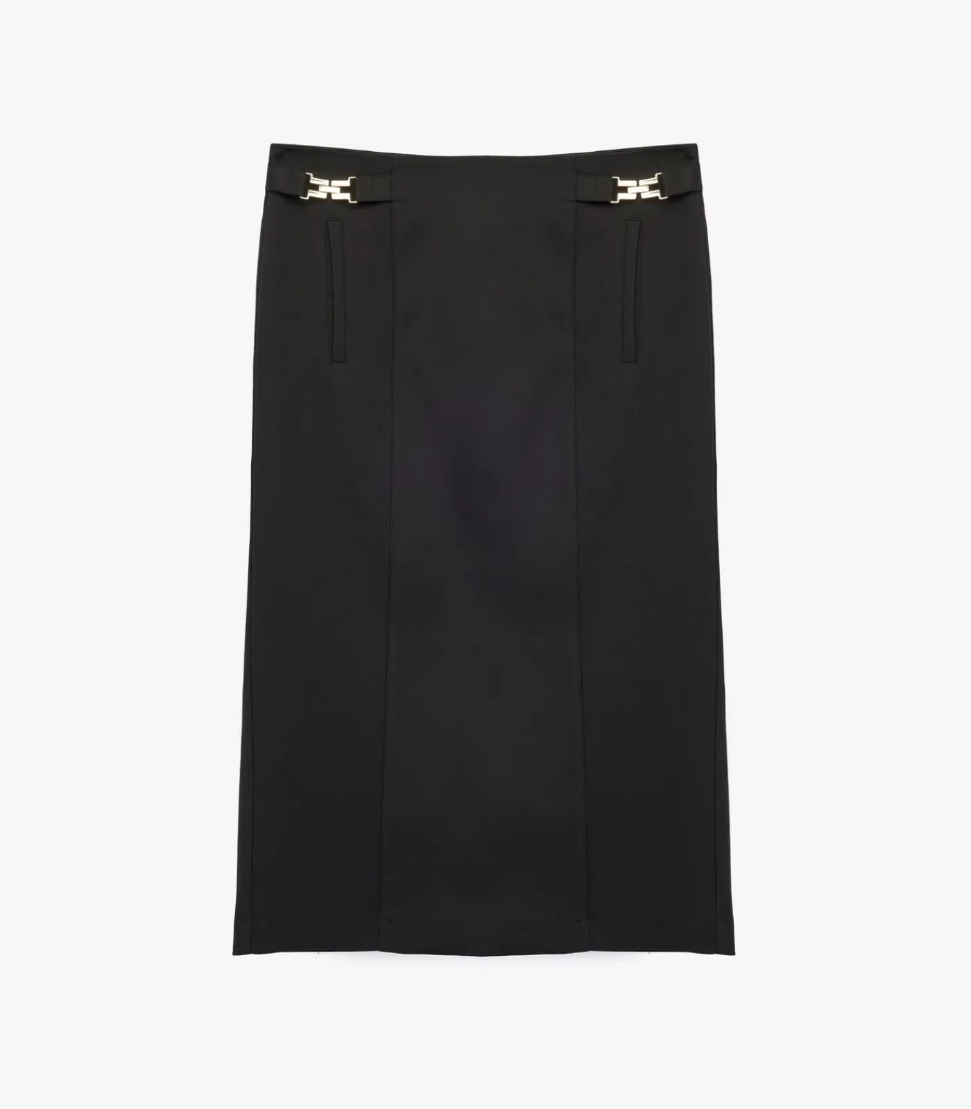 Koton Zwarte Midi Kokerrok Hoog Gesneden met Metalen Details black Best