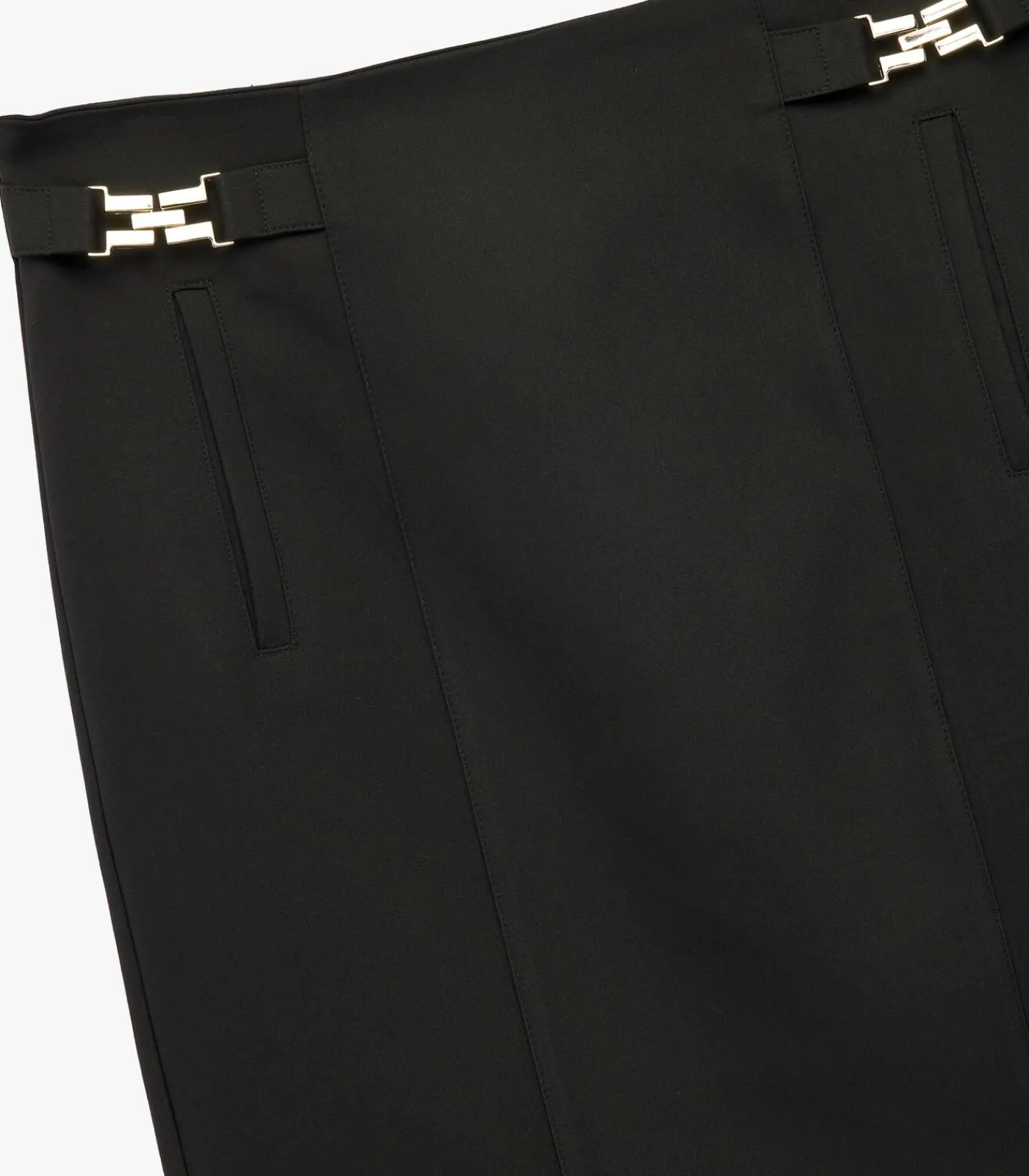 Koton Zwarte Midi Kokerrok Hoog Gesneden met Metalen Details black Best