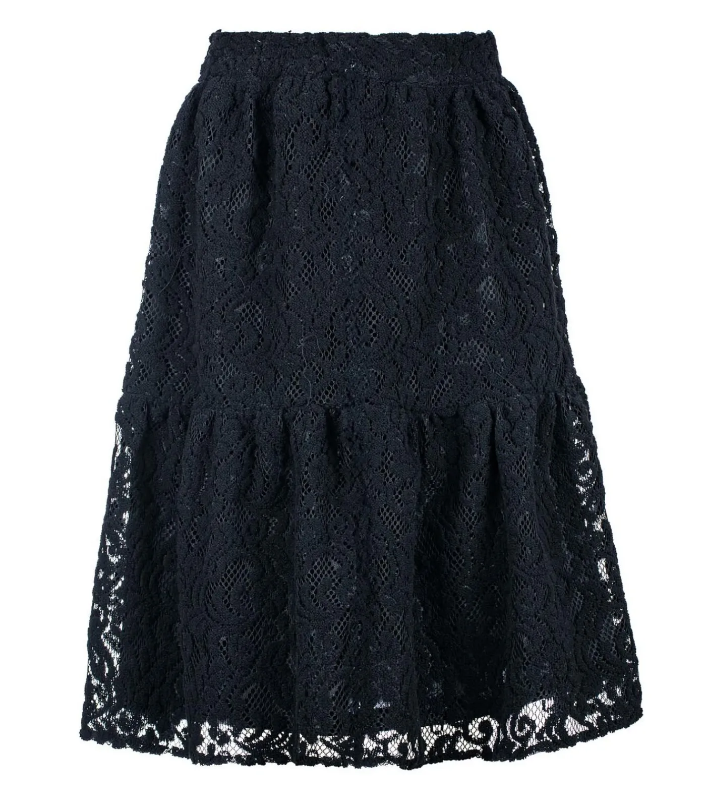 Conquista Zwarte midi-rok met kantjacquard – Zachte textuur van polyester, elastische taille black Discount