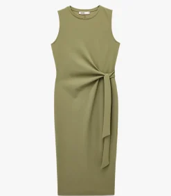 Koton Zwarte Mouwloze Midi-jurk met Ceintuur khaki Best