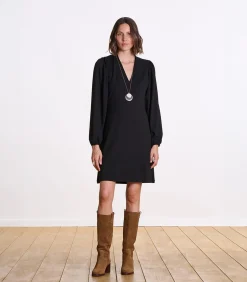 La Fée Maraboutée Zwarte slanke korte jurk met V-hals black Online