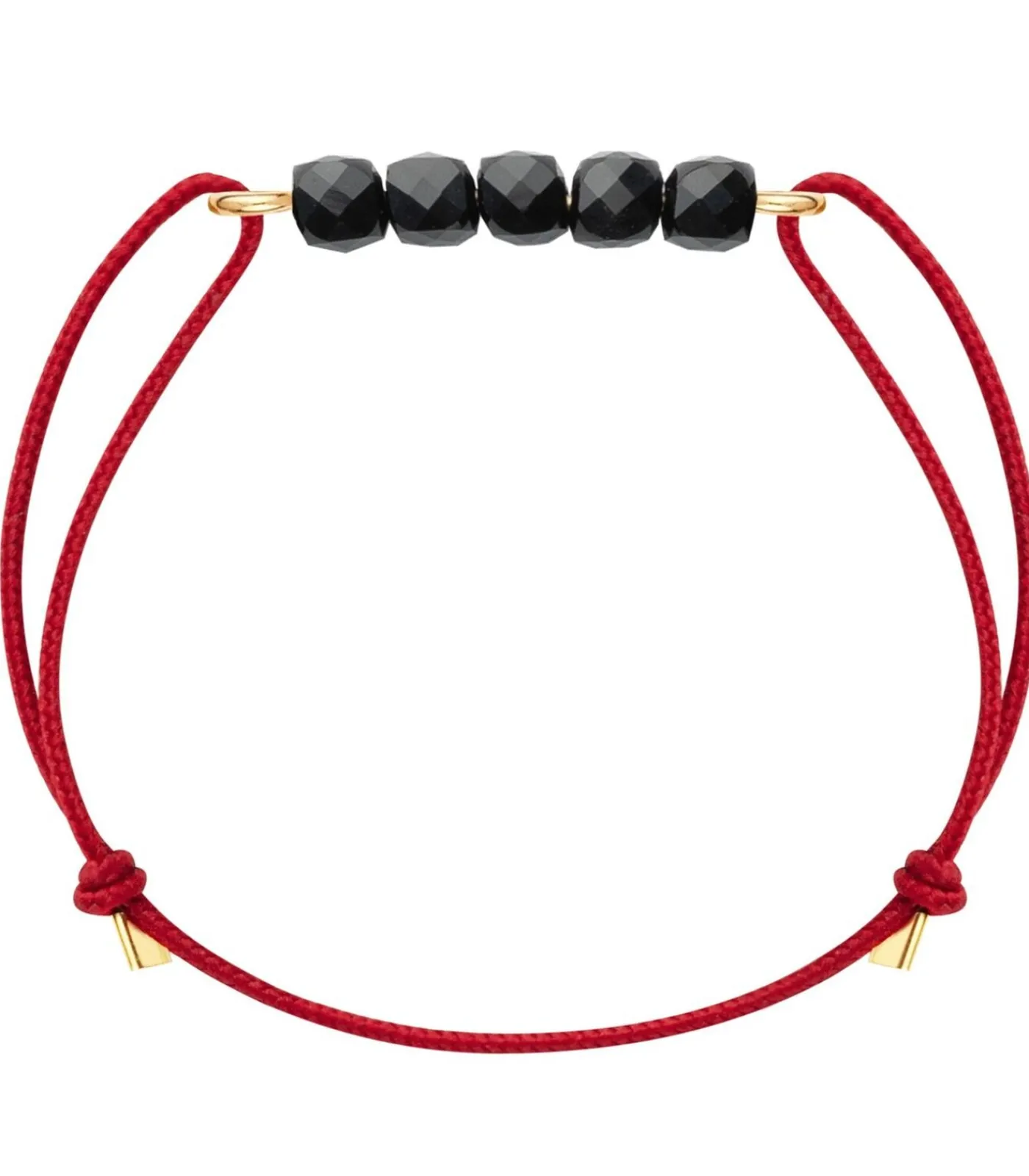 Maison Mutel Zwarte Spinel armband op 14k gold-filled gouden draad en rode koord